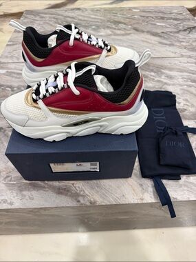 Authentic Dior White, Burgundy & Gold B22s Sneaker calfskin